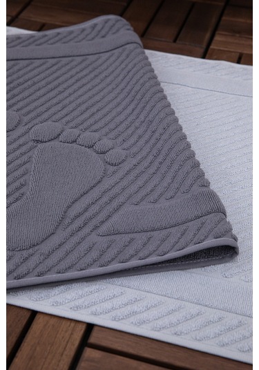 Leoline %100 Pamuk Premium 2'li Ayak Havlusu - Gri - Antrasit Gri - Antrasit