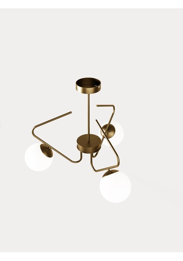 Lunor Eskitme Metal Beyaz Cam Küre Başlıklı Modern 3'lü Avize