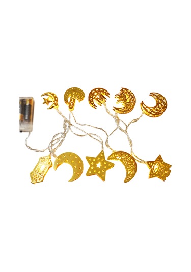 Monyee Ramazan Bayramı Dekoratif Işık Zinciri 1.6m 10 Led Isı Beyazı Sabit Aydınlatma Demir Çelik Yıldız Ay Kalesi Pil Dahil Değil Diğer