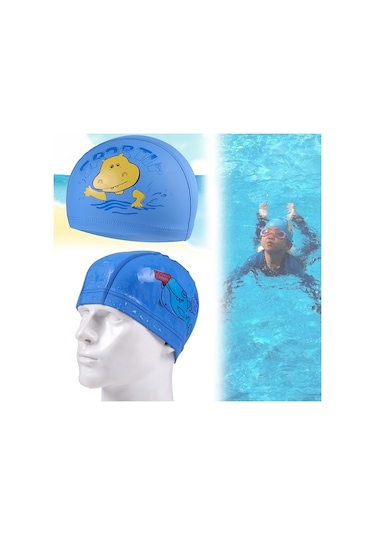Çocuk Karikatür Hippo Desen Pu Kaplamalı Su Geçirmez Yüzme Şapkası, Desen Rastgele Teslimat Turuncu