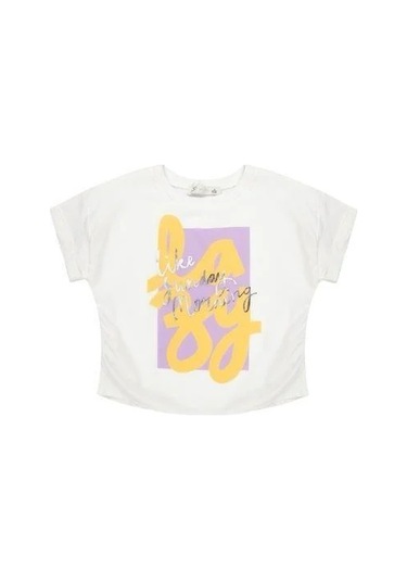 Kız Çocuk Pamuklu Yazılı Bluz-14119 Ekru