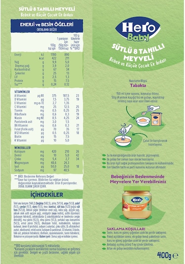 Hero Baby Sütlü 8 Tahıllı Meyveli 400g X4