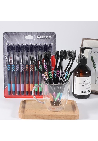 10 Adet/paket Yumuşak Bambu Kömür Nano Diş Fırçası Siyah Diş Fırçası Diş Kişisel Diş Bakımı