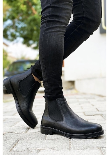 Big King Siyah Kısa Hakiki Deri Erkek Bot