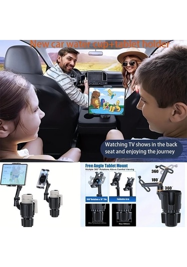 Xuweiwei Black Katlanabilir Klips Versatile 2si 1 Arada Araç Cup Ve Tablet Tutucu Uzatılabilir Kol 360 Döner Taban 4-12.9" Telefon Tabletler İçin