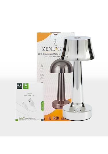 Zenlight Metal Dokunmatik Şarjlı Masa Lambası Gümüş