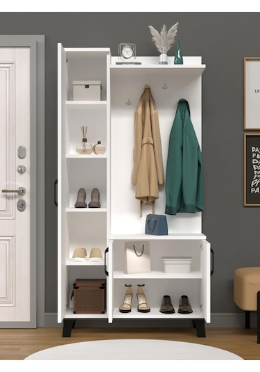 Kuzeylife Linea Portmanto Vestiyer Ayakkabılık Beyaz