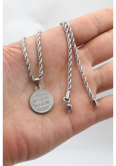 Nazar Duası Kolye Paslanmaz Çelik Zincir 3mm 902086 Gümüş