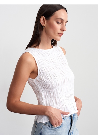 Dilvin 50845 Gipeli Crop Bluz-beyaz