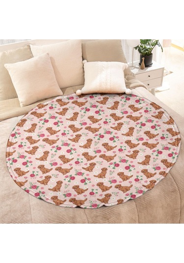 Golden Retriever Desenli Yuvarlak Polar Battaniye, Yumuşak & Hafif, 47 İnç-a2 Golden Retriever Floral
