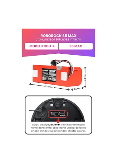 Roborock S5 Max Yüksek Kapasite 7000mah 14.4v Robot Süpürge Bataryası