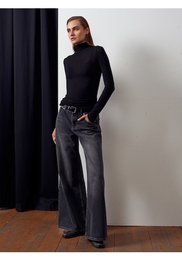 Dilvin 32277 Balıkçı Yaka Kaşmir Bluz-siyah Siyah