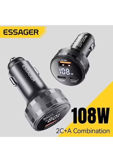 Essager 108w Araç Şarjı Type-c+usb Üç Giriş Hızlı Pd Ce Lisanslı