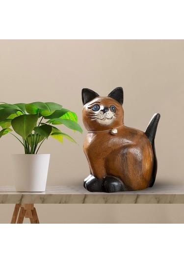 Opulentliving Ahşap Kedi Heykeli, Yatak Odası Dekoru, Sevimli Yavru Kedi Süsü, L Kafa Sol, Ev Hediyesi L Kafa Sol