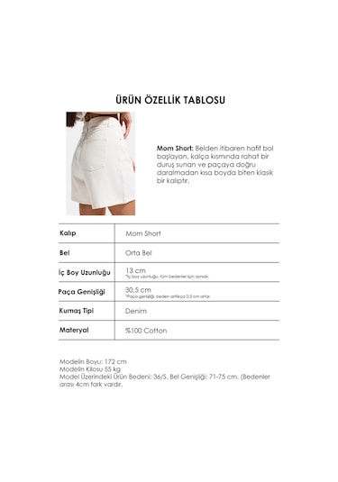 Itsbasic Kadın Kırık Beyaz Diana 7s6-101 Mom Fit Midi Boy Denim Şort