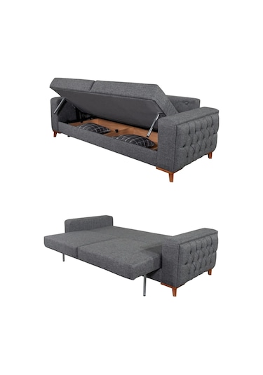 Nola Koltuk Takımı 3 3 1 & Bazalı Yataklı Koltuk & Kanepe - Antrasit Keten Kumaş 3+3+1