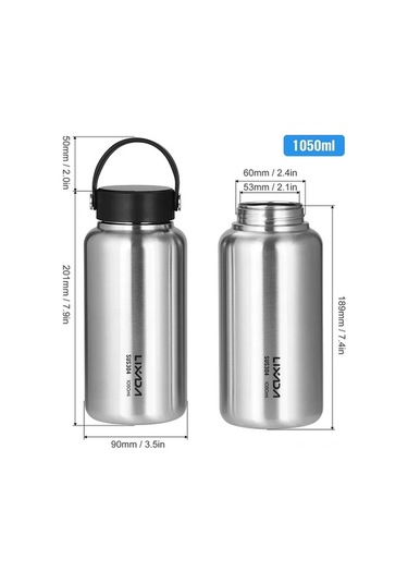 Novahub Paslanmaz Çelik Spor Su Şişesi - 1050 Ml, Geniş Ağız, Renkli Tasarım Çok Renkli