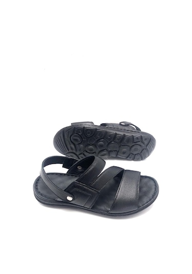 Derilax Hakiki Deri Tam Ortopedik Günlük Giyime Uygun Masajlı Erkek Sandalet Siyah