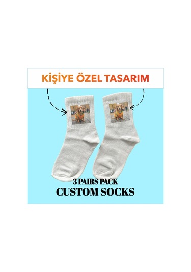 Kişiye Özel Baskılı Çorap Beyaz