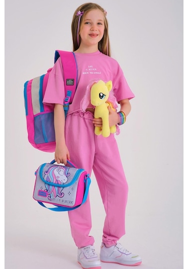 Coral High Kids Pembe Gümüş Simli Unicorn Desenli 3 Lü Okul Çanta Seti Set0114383