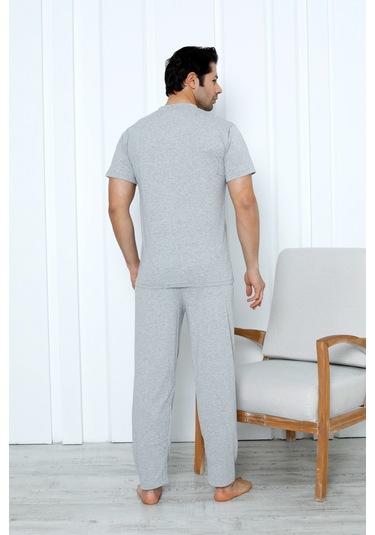 Yüksek Kaliteli Pamuk Penye: Erkekler İçin Mevsimlik 3 Parça Kısa Kollu Pijama Takımı Babalar Günü Hediyesi Gri