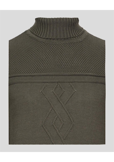 Erkek Tam Boğazlı Örgü Desenli Slim Fit Kazak Ncs Jeans 3659-Haki