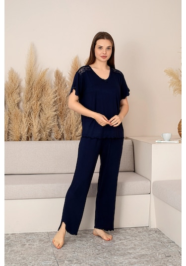 Bambu Kumaş Büyük Beden Kadın Dantelli Kısa Kollu Pijama Takımı Yumuşak, Nefes Alabilir, Şık Ve Rahat, M-5xl Bordo