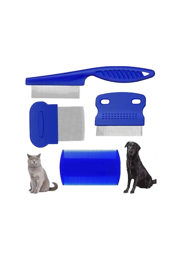 4'lü Bit Pire Tarağı Set Kedi Köpek Evcil Hayvan Tüy Toplayıcı Mavi