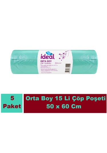 İdeal Çöp Torbası Orta Boy Yeşil 5 x 15'li 50 x 60 CM