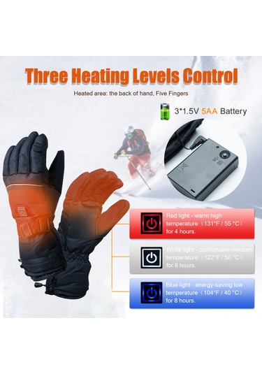 Geeksen Sıcaklık Ayarlı Sıcak Elek Eldiveni, Su Geçirmez Kayganlık Engeli, Fleece İç, Dokunmatik Parmak, Kayak Bisiklet Winter Outdoor, Xl Siyah Siyah