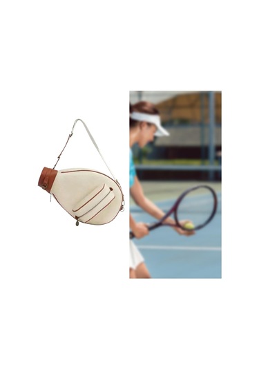 Suntek Tenis Çantası Omuz Kadın Erkek Açık Beyaz-kahverengi
