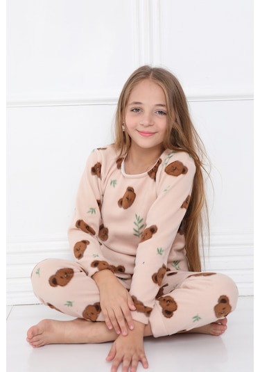Fames Pijama Kişlik Çocuk Polar Pijama Takim KREM