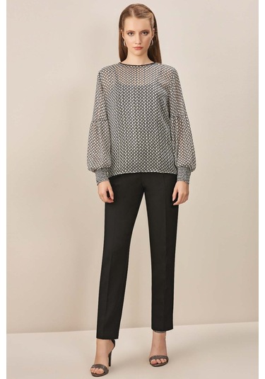 Uzun Kollu Siyah Simli Bluz Siyah