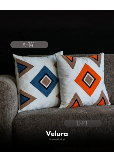 Dekoratif Kırlent & Pinterest Kırlent & Keten Kumaş - Nakış İşleme & A141-b141 Turuncu - Yeşil - Krem