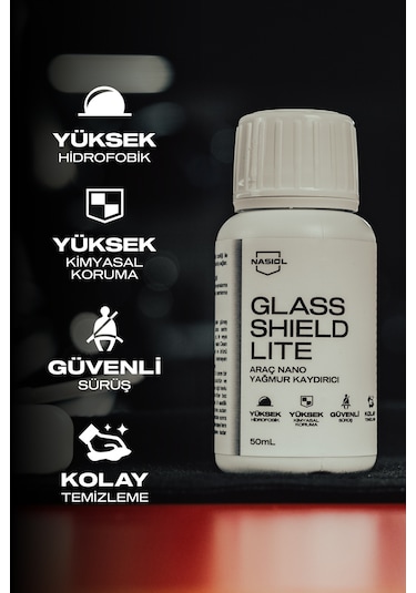 Nasiol Glasshield Lite Nano Yağmur Kaydırıcı Cam Yüzey Seramik Kaplama Spreyi 1 Yıl Dayanım 50 ML