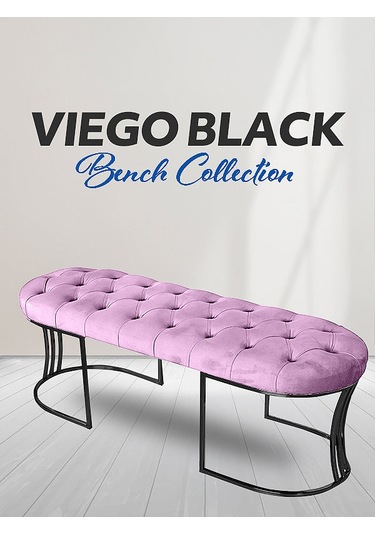 Viego Siyah Bench Puf Pembe