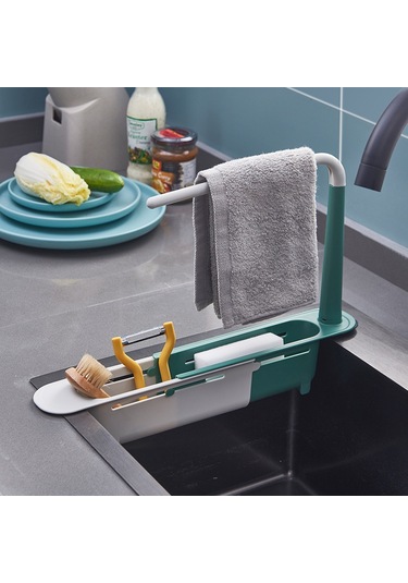 Mufunye Ev Mutfak Genişletilebilir Sulama Rakusu: Yeşil Renkli Su Filtreleme Sepeti Ve Bezi Saklama Tabanı Beyaz