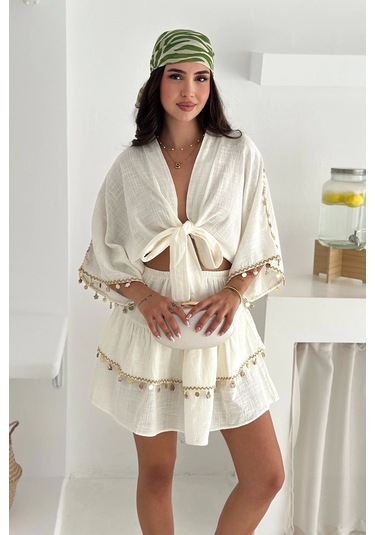 Deniz Kabuğu Aksesuarlı Takım Beyaz Beyaz