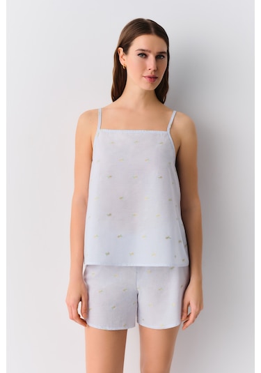 Suwen Pina Şort Pijama Takımı Sh255366671075 Mavi Çizgili Mavi