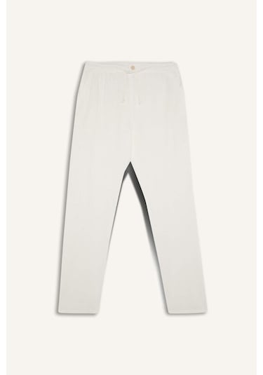 DeFacto %100 Pamuk Keten Görünümlü Pantolon Beli Lastikli Slim Fit Dar Kesim Cepli Düz Paça D2671AX25SMER85