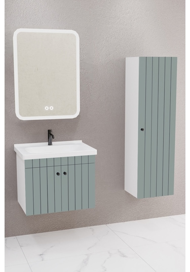 Avien 65 Cm Banyo Dolabı Cmr Led Aynalı Yeşil - Boy Dolap Dahil Yeşil