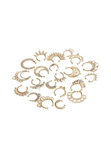 Suntek 21 Parça Kristal Sahte Septum Clicker Burun Altın Altın