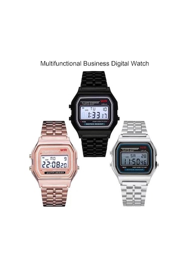 F91 Çok Fonksiyonlu Led Dijital Elektronik Saat Paslanmaz Çelik Unisex İş Kol Saati Erkekler Kadınlar İçin Aydınlık Alarm Takvim 12/24 Saat Ekranlı Siyah Diğer