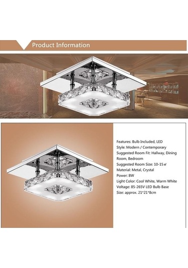 Novahub Beyaz Modern Kristal Kare Yüzük Tavan Işığı, 12w Led, Gömme Montaj, Restoran/koridor/aydınlatma Beyaz