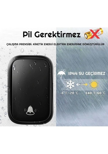Alfalink Su Geçirmez Kablosuz Pil Gerektirmeyen Kapı Zili