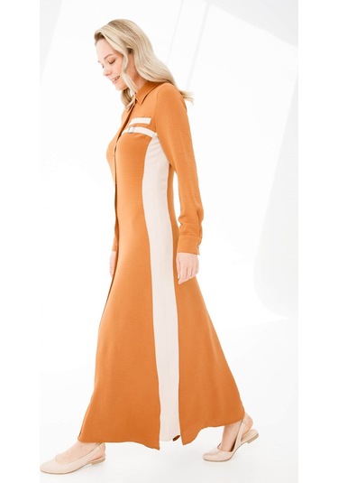 Yanları Garnili Gizli Patlı Elbise Taba-taba