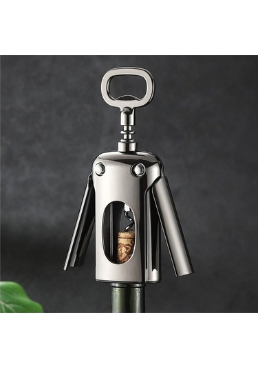 Fastbuy Üçlü Mekanizmalı Paslanmaz Çelik Şarap Tirbuşonu - Ayna Yüzeyli Profesyonel Sommelier Büküm Vidası Siyah Hızlı Kolay Siyah