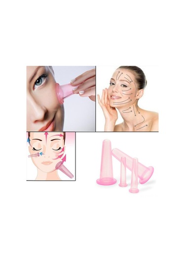 Ruicoo Yüz Ve Boyun Derisi İçin Gıda Seviyesi Silikon Masaj Kupa Seti - 2 Büyük 2 Küçük Pembe Suction Cihazı Pembe