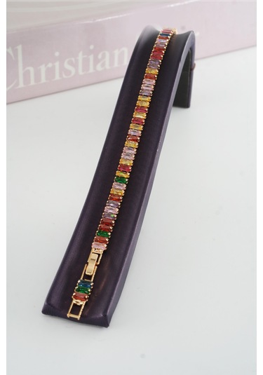 Kadın 316 L Çelik Vip Seri Antialerjik Baget Zirkon Taşlı Su Yolu Bileklik Ölçüleri 17cm + 3 Cm Uzatma 7 Mm Taş Boyutu-5208 Renkli