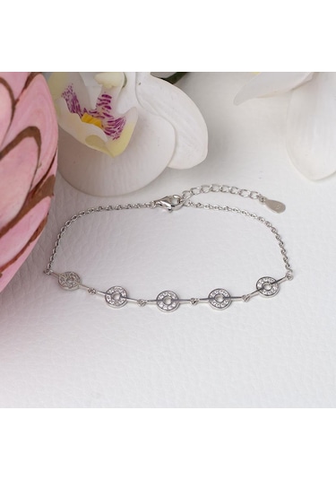 Halka Model Zirkon Taşlı 925 Ayar Gümüş İthal Kadın Bileklik